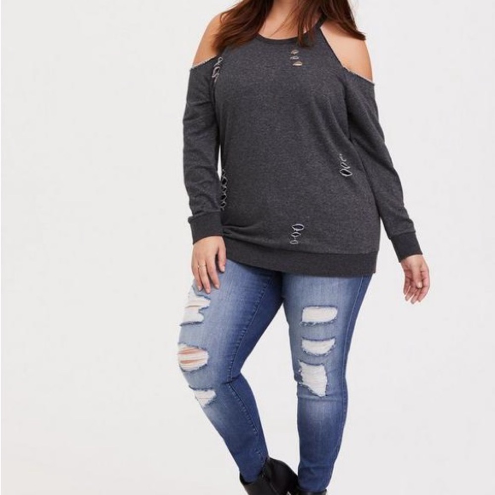 Torrid Dark Gray Cold Shoulder Sweatshirt